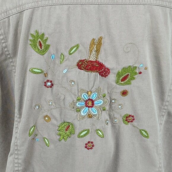 Live a Little Womens Jacket Embroidered Pockets Sz 1X Tan Twill - Picture 6 of 7